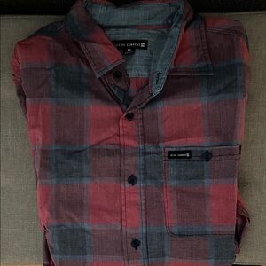 Ocean Current Men's Red and Gray Plaid Button-Down Shirt